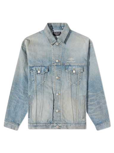 Jacka Balenciaga Back Logo Oversized Denim Jacket 80'S Dirty Clear Blue Blå | 704299-TJW79-8469