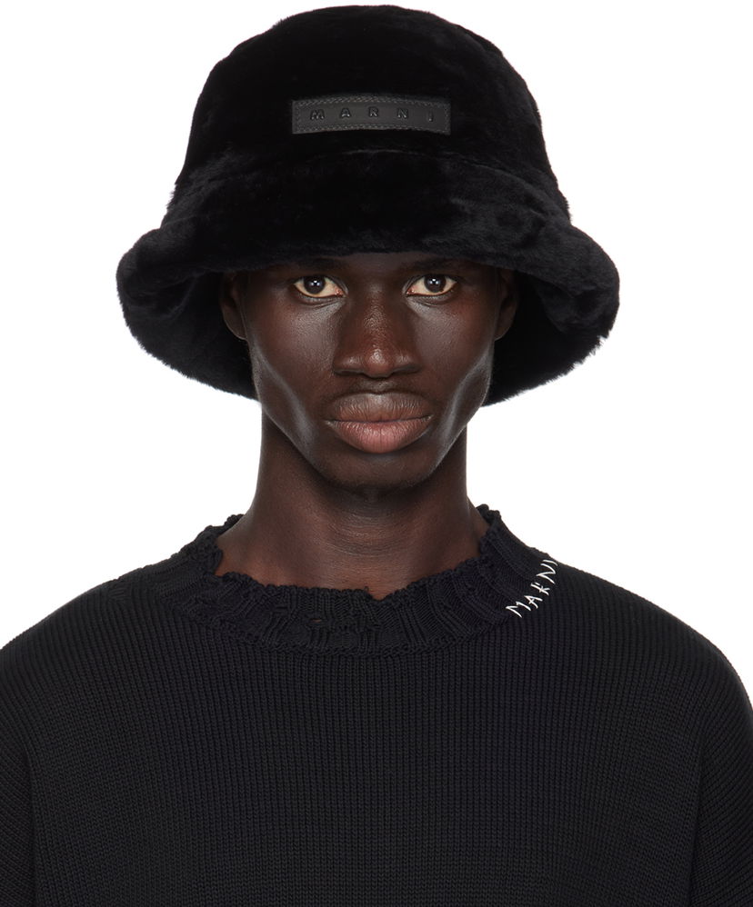 Hatt Marni Shearling Bucket Hat Svart | CLMC0055AX ULM094