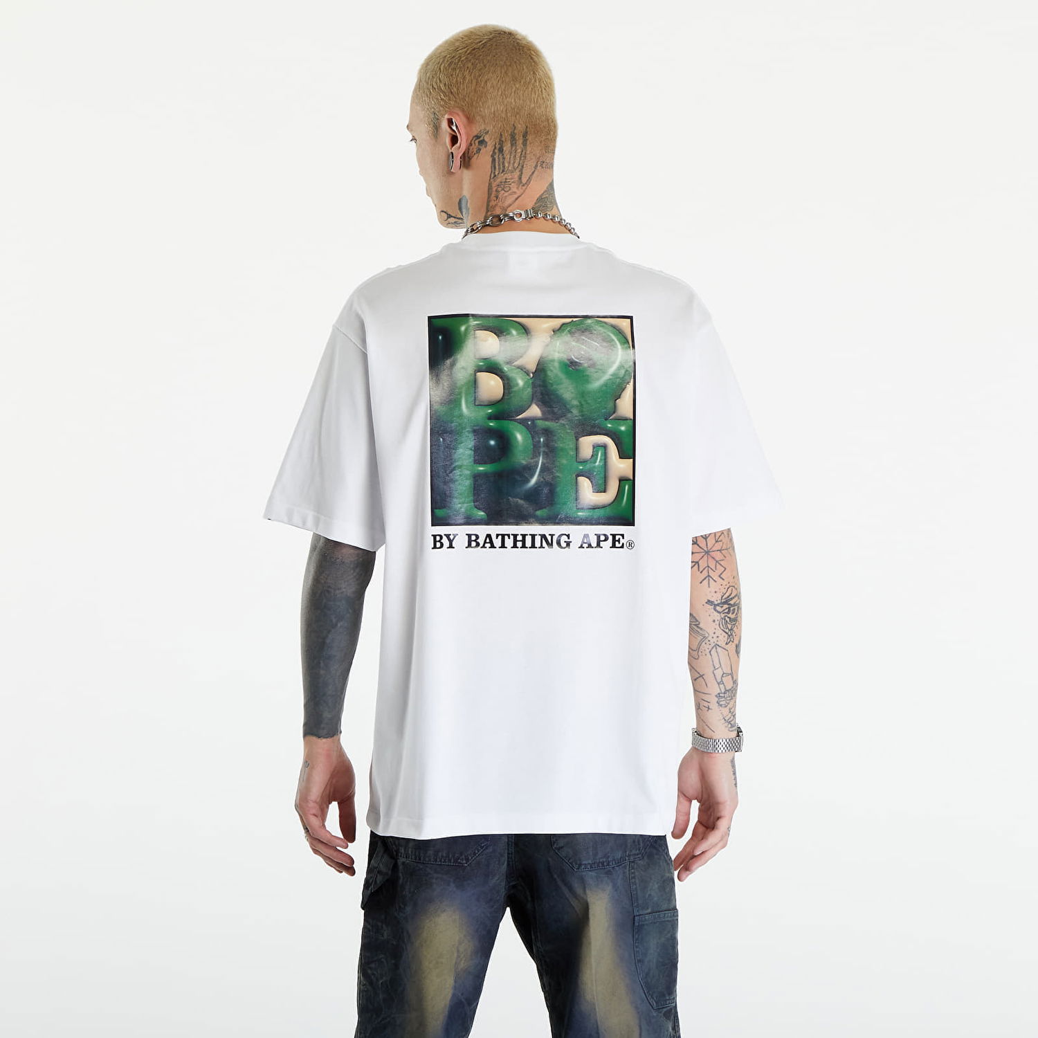 T-shirt BAPE A BATHING APE 3D Art Ape Head Relaxed Fit Tee White Vit | 001TEK301317M WHT, 1