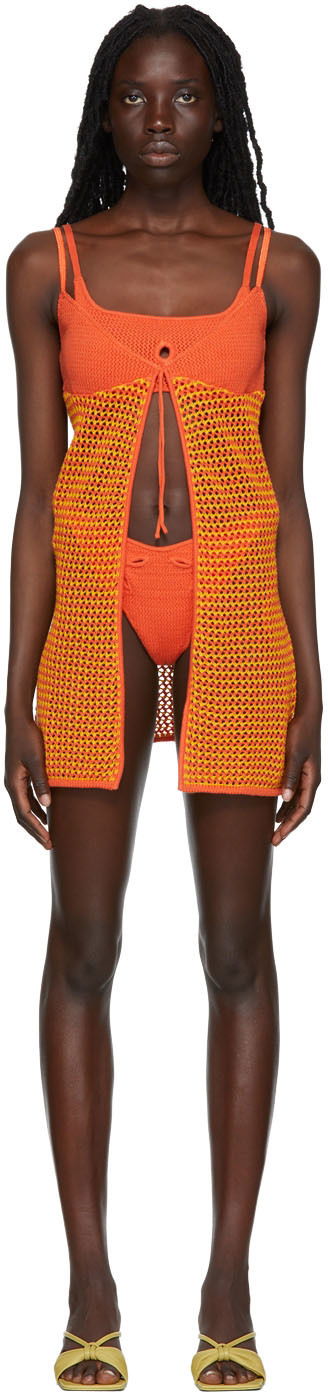 Badkläder GUIZIO Guizio Crochet Camisole Mini Dress Orange | TCC 1