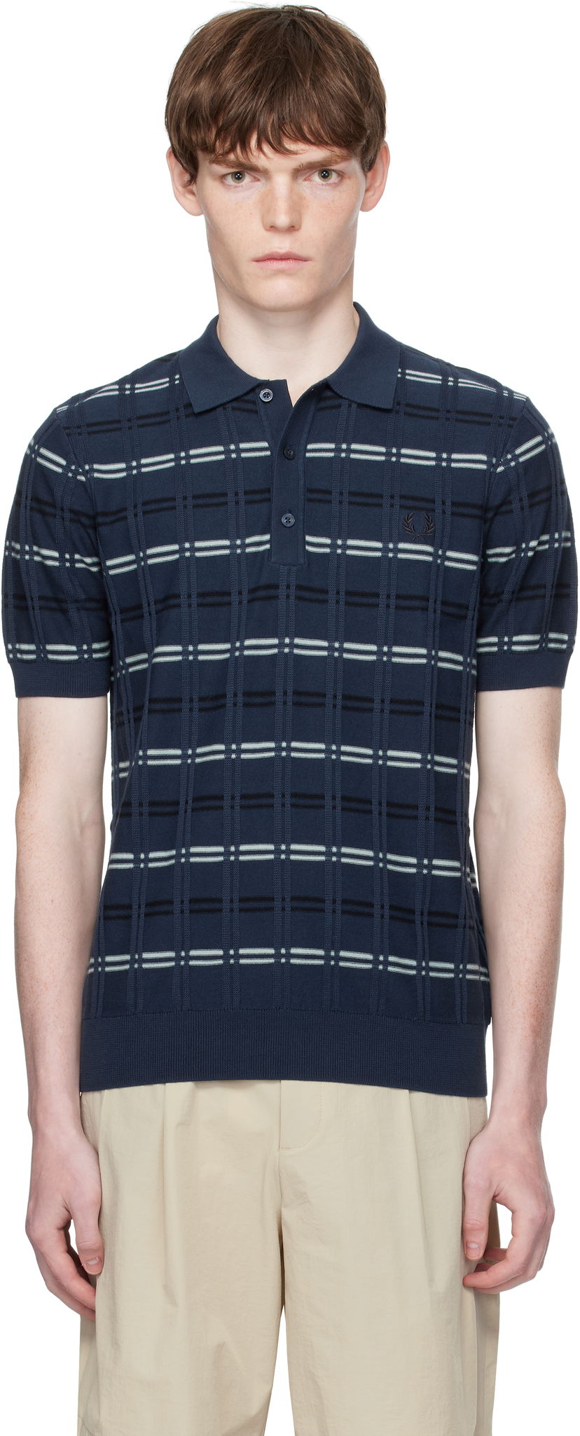 Polotröja Fred Perry Fred Perry Striped Rib Knitted Polo Blå | K9751