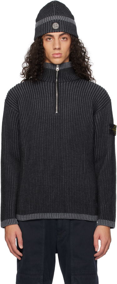Sweater Stone Island Stone Island Vanisé Full Rib RWS Wool Quarter-Zip Sweater Svart | 8115516C1, 0