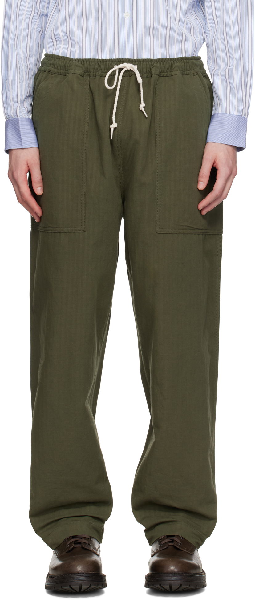 Cargo byxor Comme des Garçons Comme des Garçons Homme Linen Herringbone Drawstring Trousers Grön | HO-P019-051