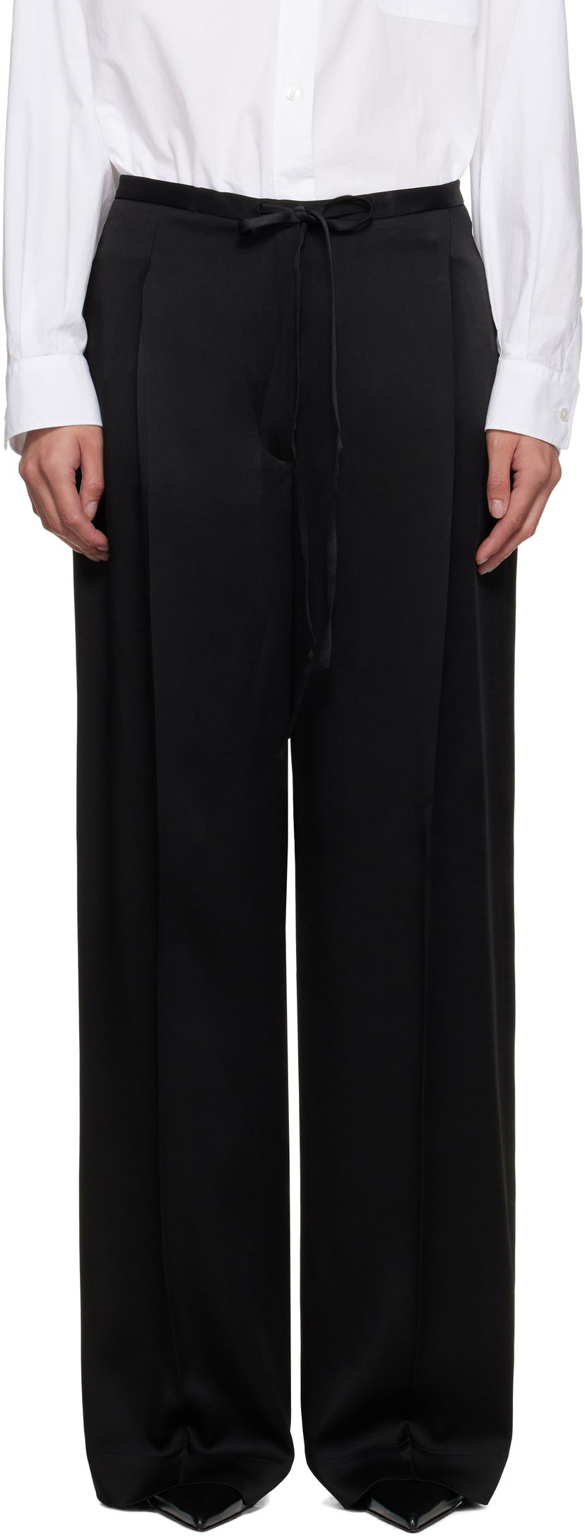 Byxor Róhe Relaxed Drawstring Satin Trousers Svart | 416-30-125