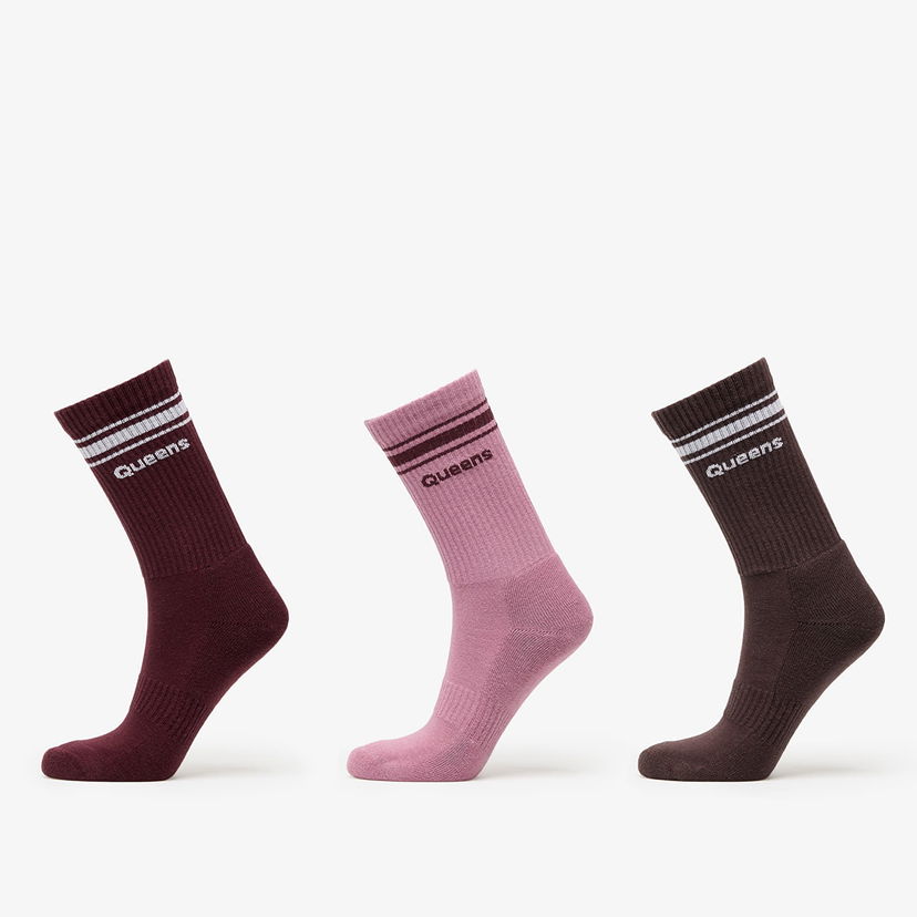 Strumpor Queens Crew Socks 3-Pack Rosa | QNS_062