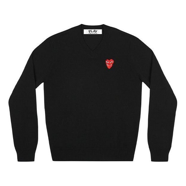 Sweater Comme des Garçons PLAY V-Neck Pullover With Red Emblem Svart | AZ-N074-051-1