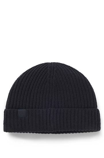 Mössa BOSS BECKHAM x BOSS ribbed beanie hat in virgin wool and cashmere Svart | 50552850