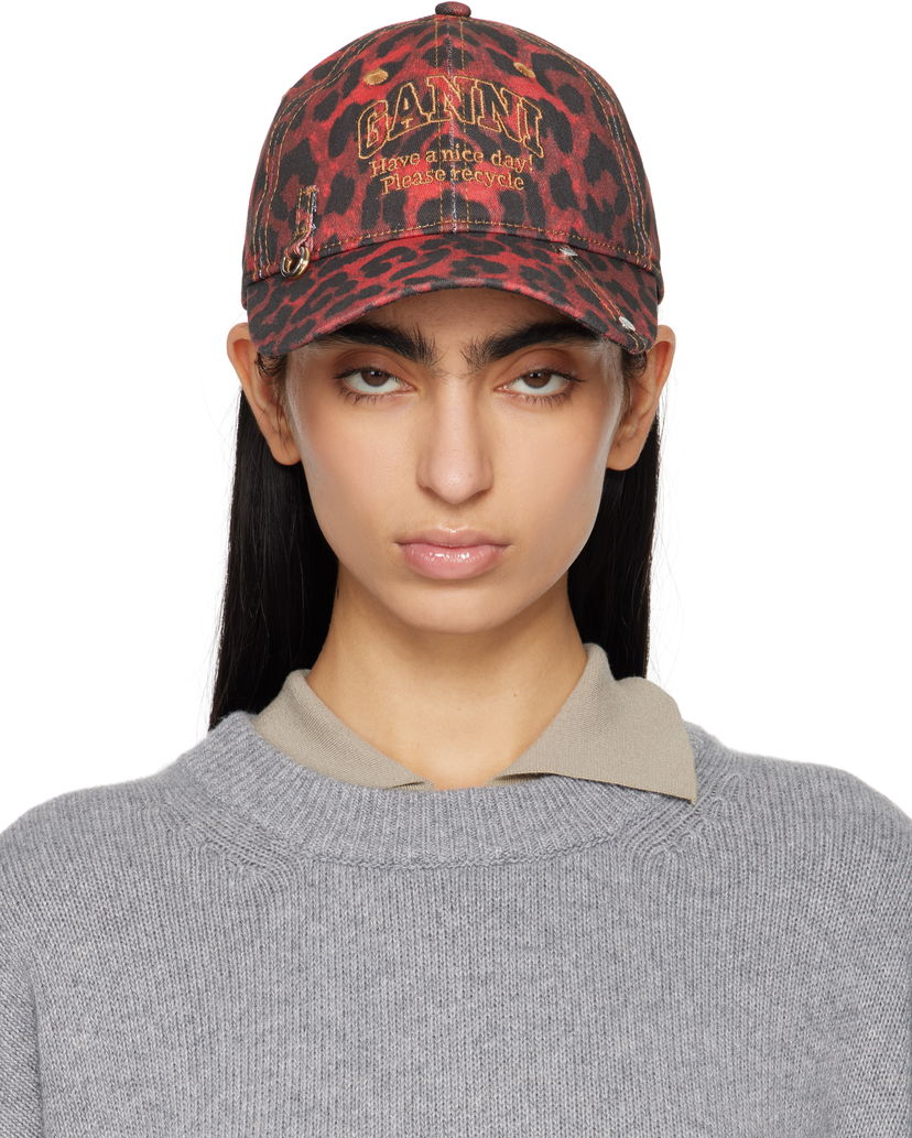 Keps GANNI GANNI Leopard Print Baseball Cap Röd | A6640