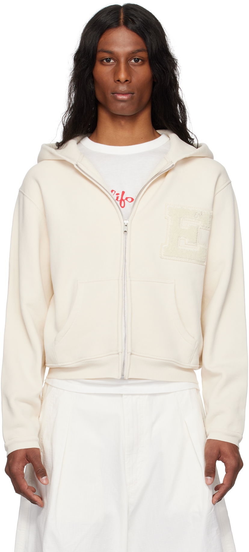 Sweatshirt ERL ERL Varsity Zip-Up Hoodie Vit | ERL10T023