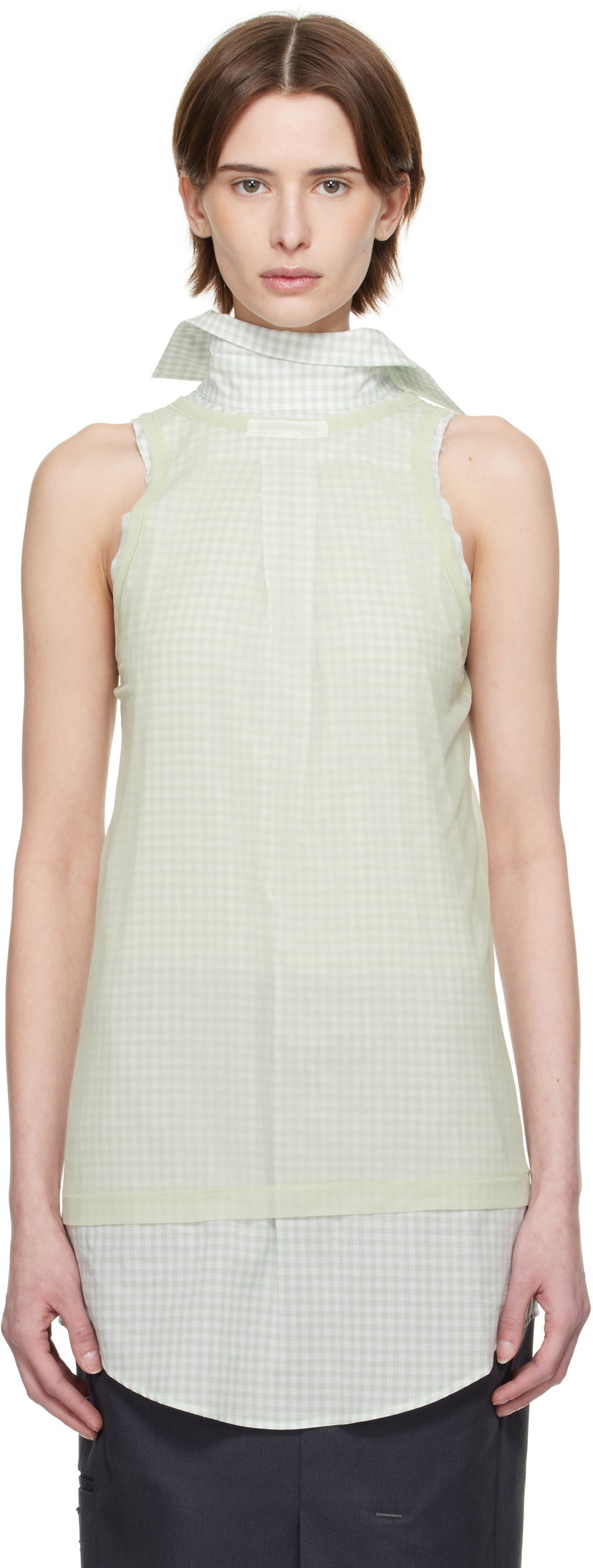 Linne Maison Margiela Maison Margiela Back To Front Check Sleeveless Top Grön | S51NL0046 MTJ024