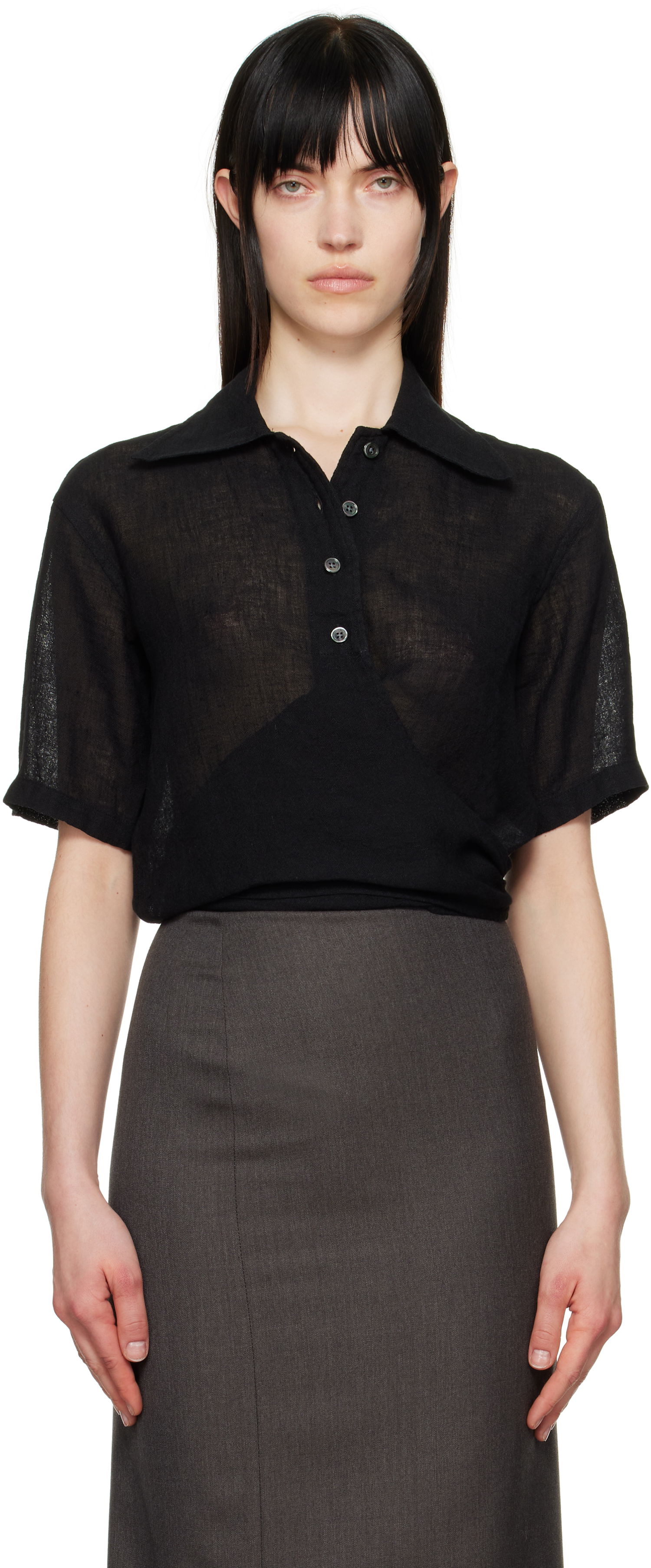 Polotröja OUR LEGACY Our Legacy Nannas Linen Polo Shirt Svart | W2252NB, 0