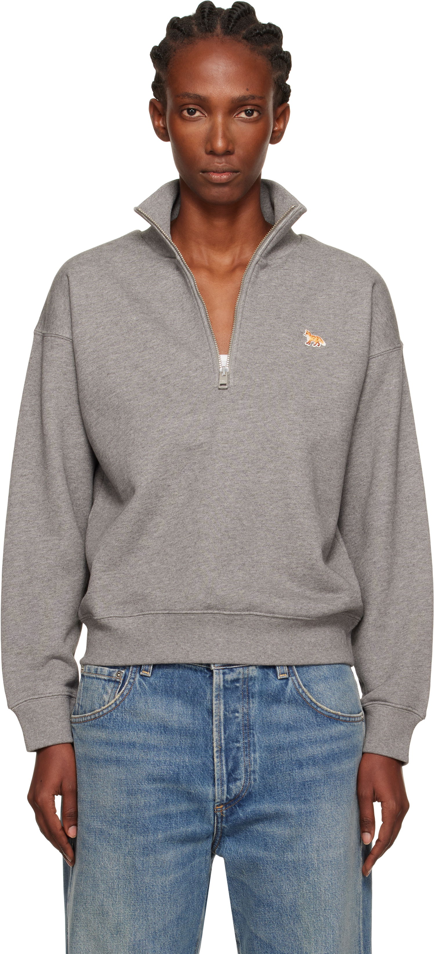 Sweatshirt MAISON KITSUNÉ Maison Kitsuné Half Zip Baby Fox Patch Sweatshirt Grå | PW00308KM0341, 0