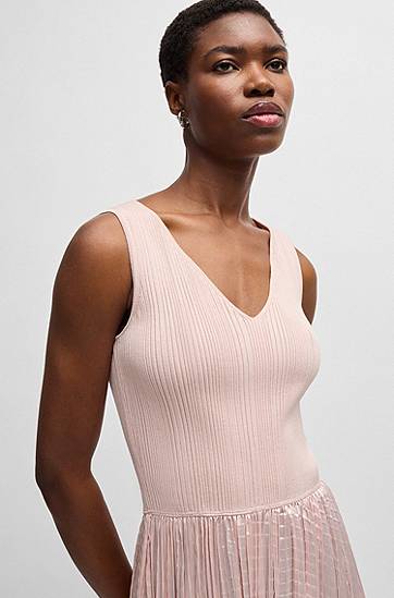 Klä BOSS Knit Dress with Lustrous Structured Skirt Rosa | 50537736, 1