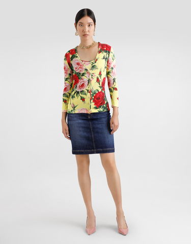 Linne Dolce & Gabbana Dolce & Gabbana Silk Knit Tank Top With Bouquet Print Gul | FXT40TJAHLCHG5JD, 1