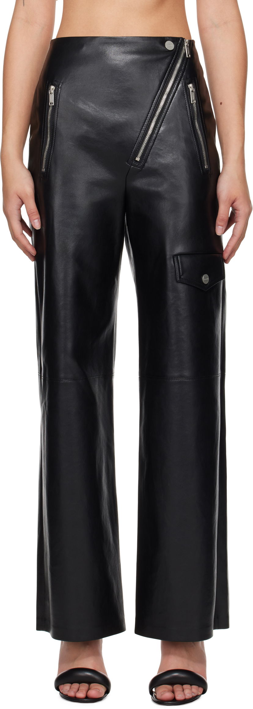Byxor Nanushka Leather Pants With Asymmetrical Zipper Svart | NW24FWPA45300