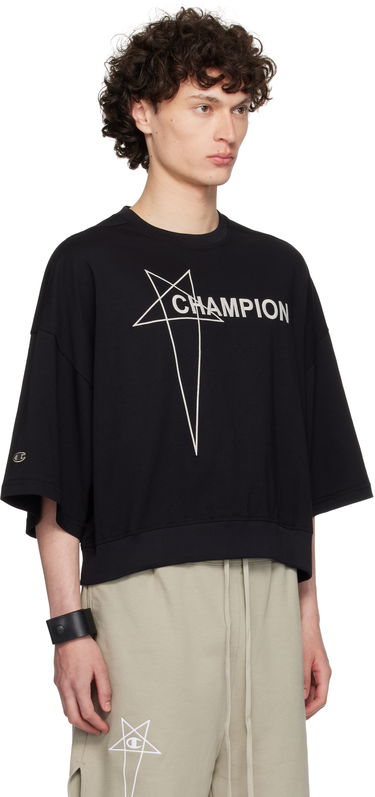 T-shirt Rick Owens Rick Owens Champion Edition Tommy Cropped T-Shirt Svart | CM01E1677 CHJG JERSEY, 1