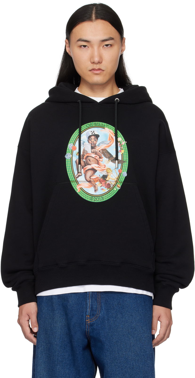 Sweatshirt Off-White Fresco Print Hoodie Svart | OMBB085S25FLE0031001