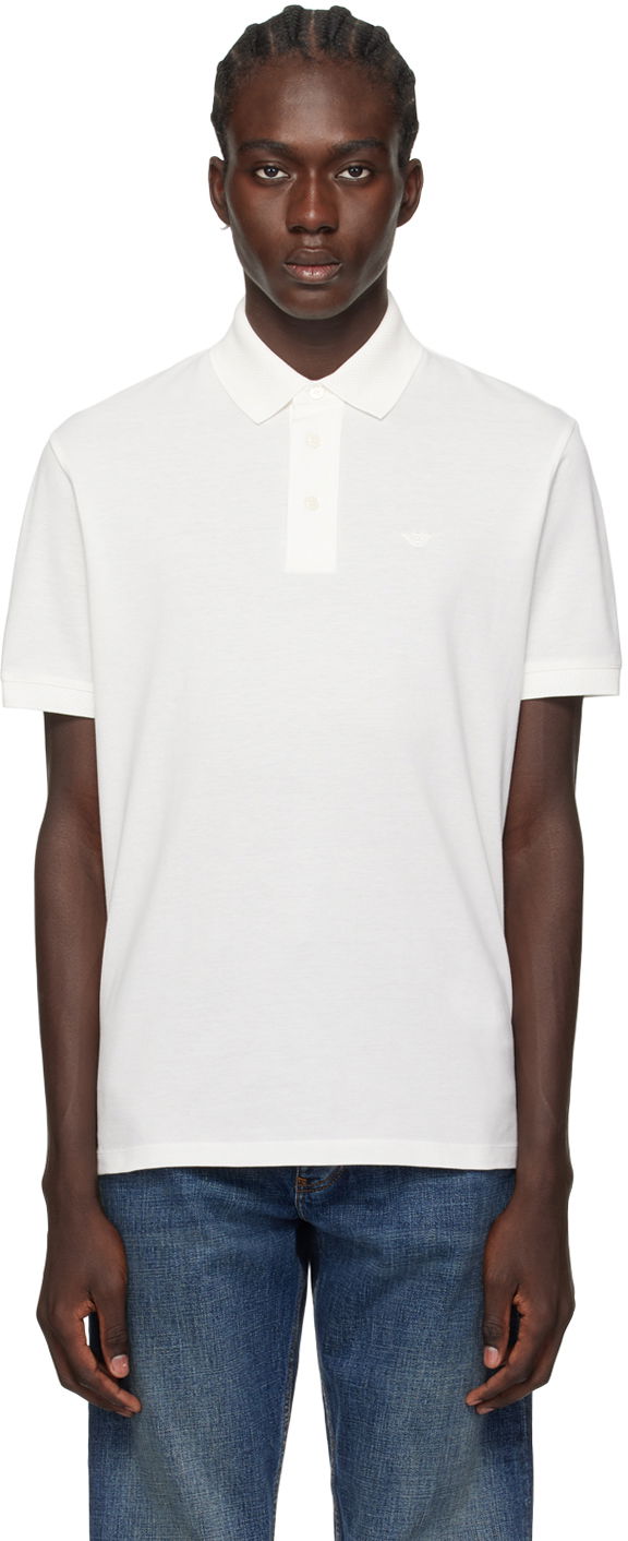 Polotröja Emporio Armani Embroidered Polo "Off-White" Vit | 3D1FF2 1JTKZ