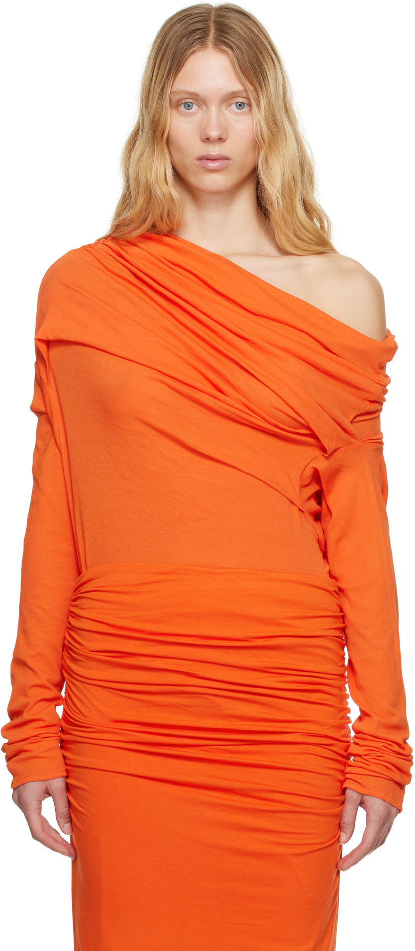 Klä Entire Studios Entire Studios Draped One-Shoulder Ruched Dress Orange | ESW-S25-8013-KO