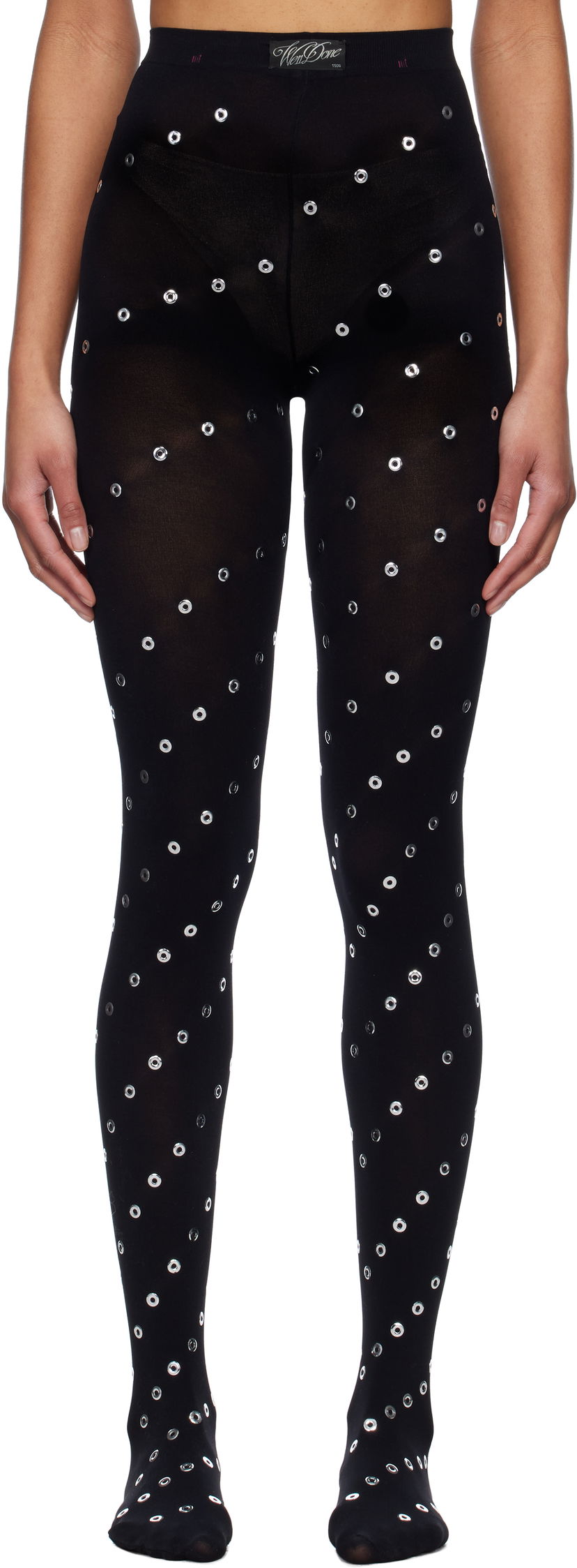 Strumpor We11done We11done Eyelet Tights Svart | WD-LE0-25-285-W-BK