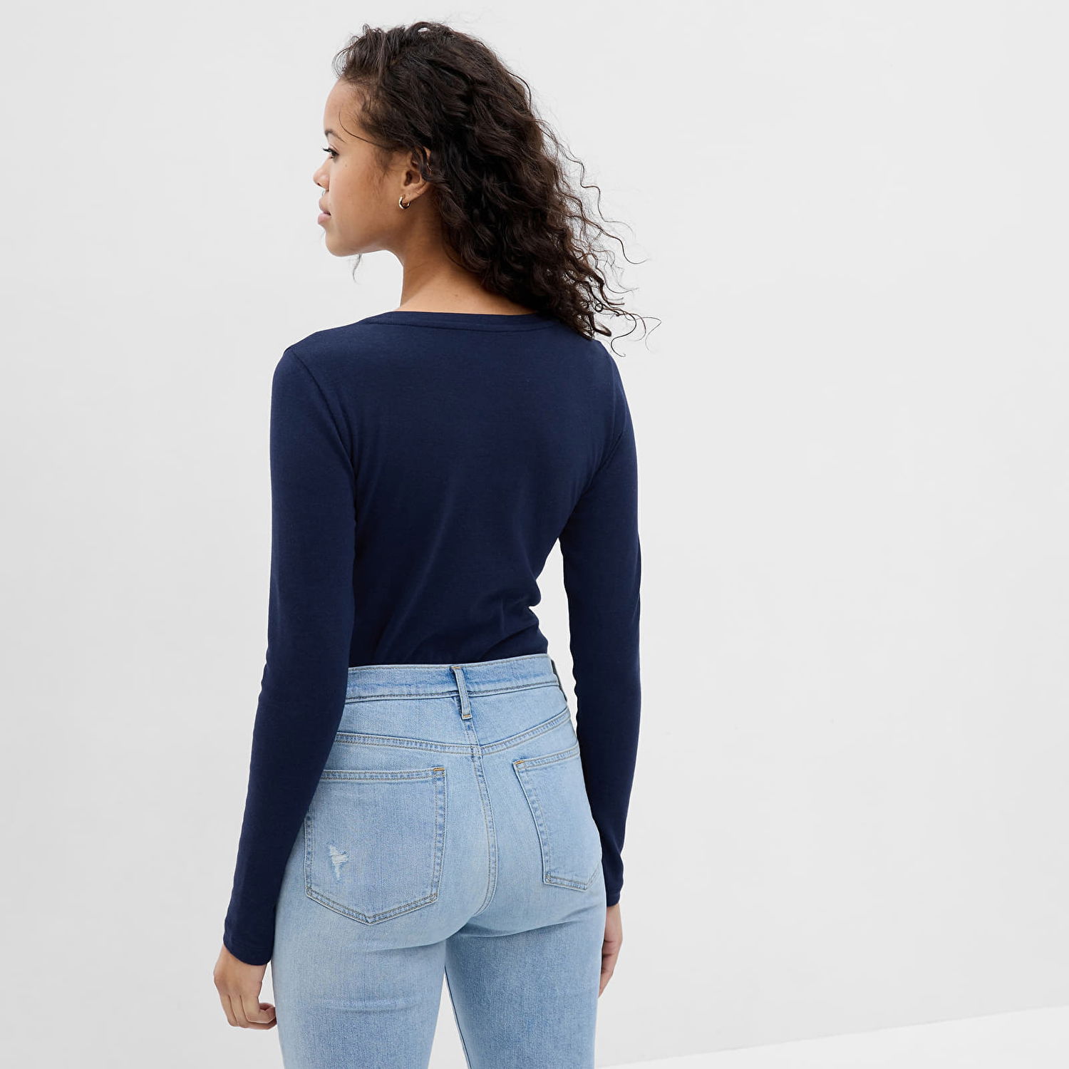 T-shirt GAP Longsleeve Crewneck Modal Tee Navy Uniform Mörkblå | 540609-02, 1