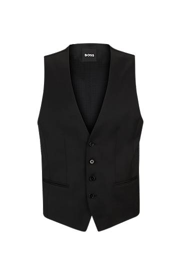 Väst BOSS BOSS Slim-Fit Virgin-Wool Serge Waistcoat Svart | 50469160, 0