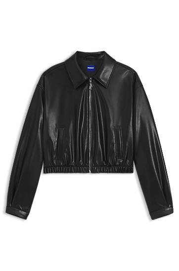 Jacka BOSS Cropped Faux Leather Jacket with Embossed Logo Svart | 50553053