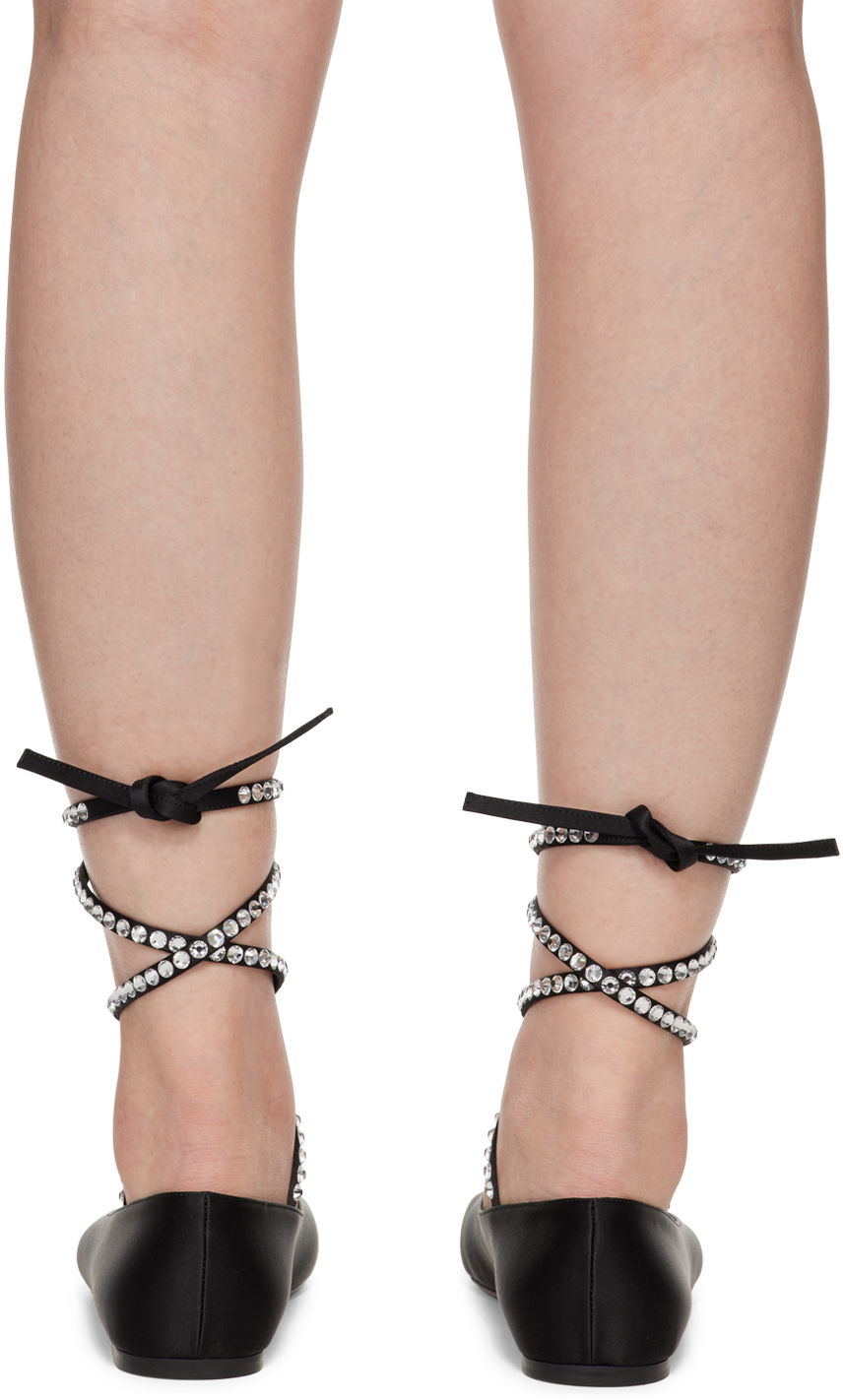 Tillbehör Amina Muaddi Amina Muaddi Ane Lace Up Ballerina Flats Svart | ANE LACE UP FLAT SATIN, 1