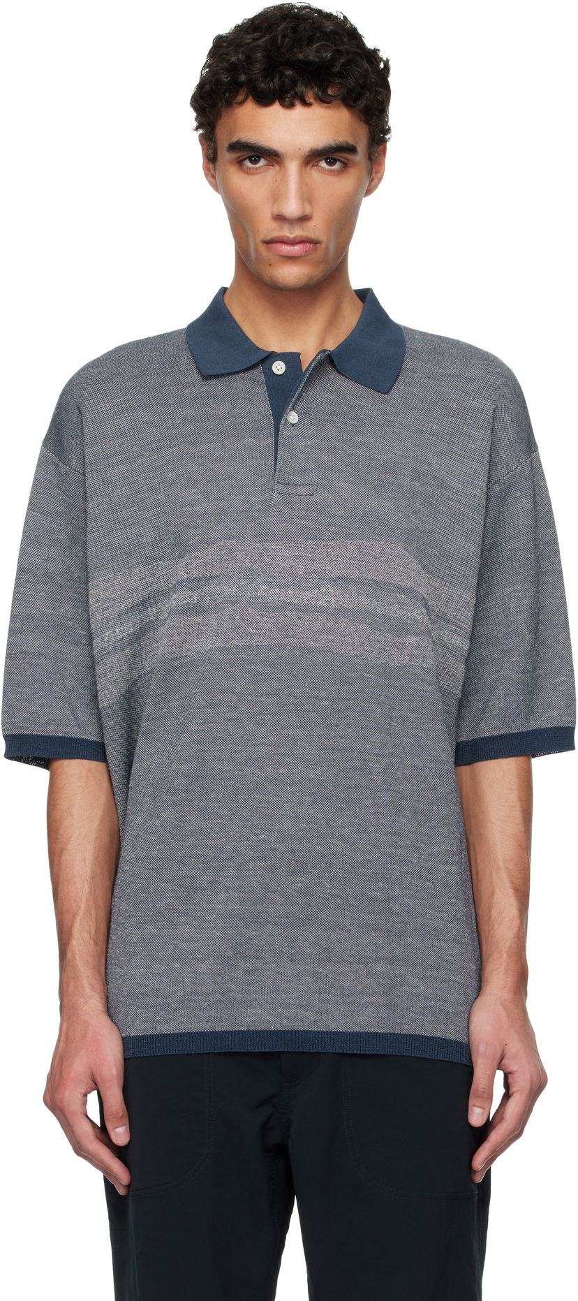 Polotröja NANAMICA nanamica Linen Knit Polo Blå | S25SH016U