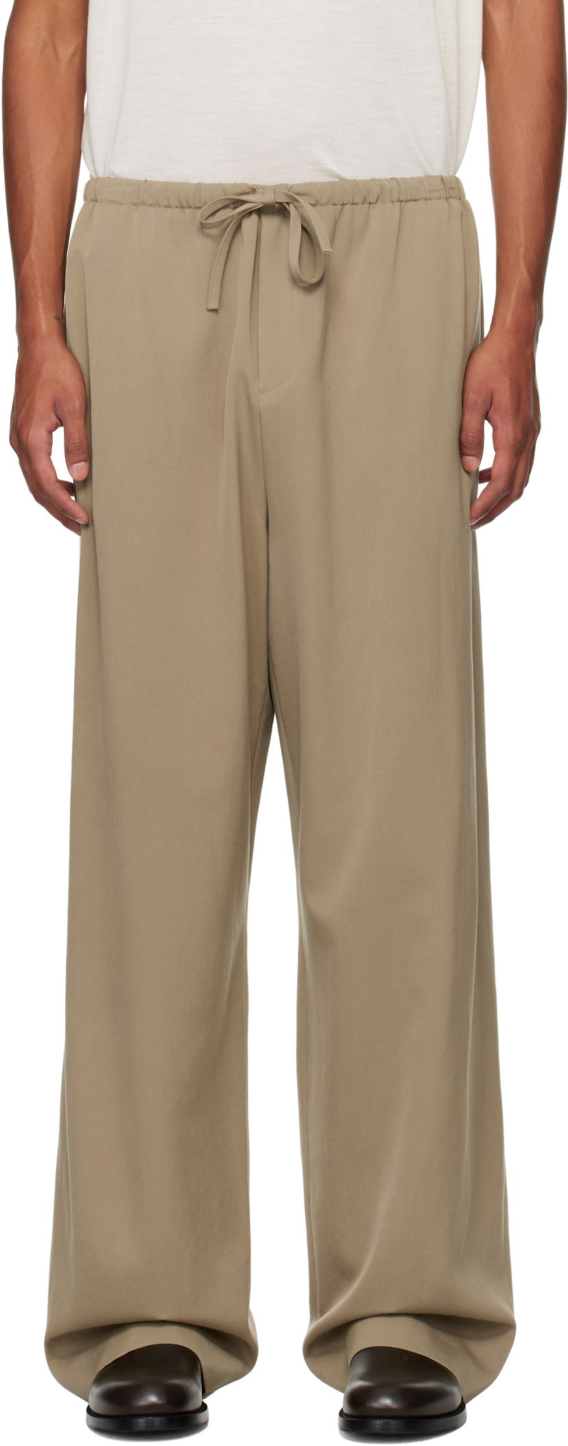 Byxor The Row The Row Donatello Wide-Leg Trousers Beige | 657-W3038