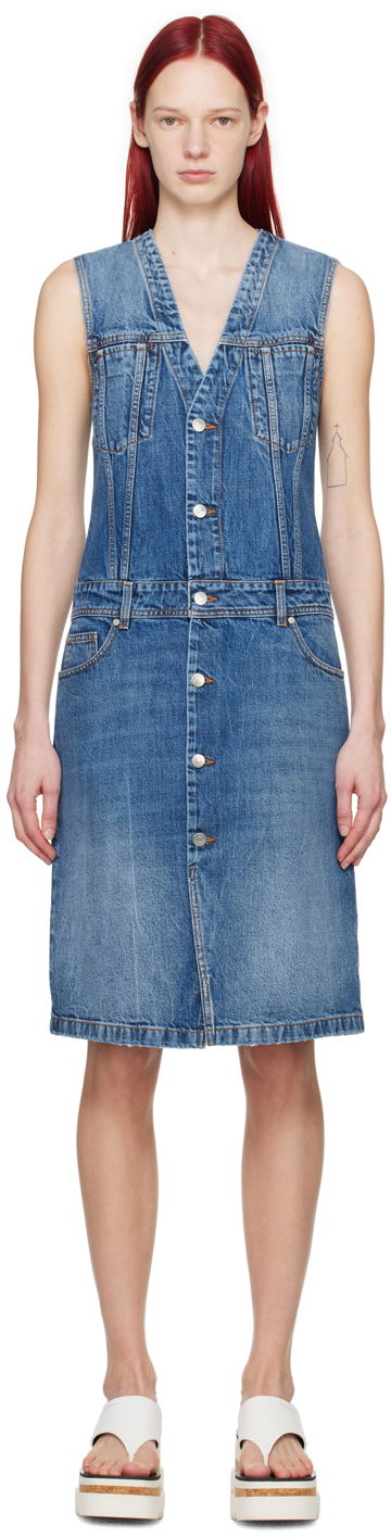 Klä Stella McCartney Paneled Denim Midi Dress Blå | 6D02763SPH69