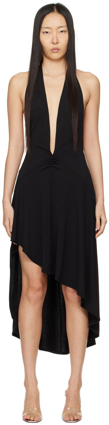 Klä Miaou Miaou Elena Halter Asymmetrical Midi Dress Svart | 5044VISBLK