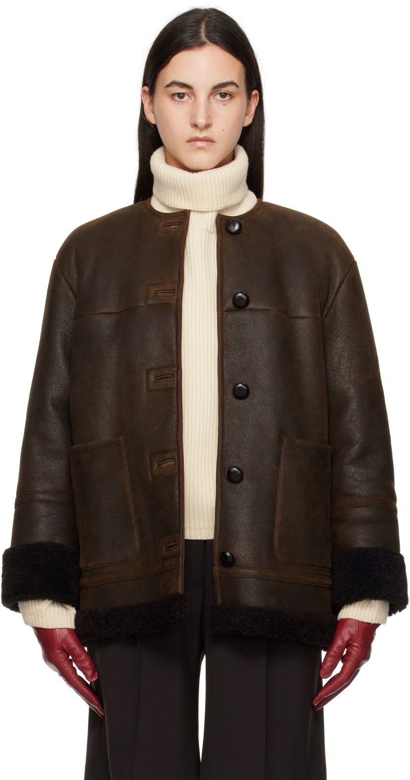 Jacka Max Mara Weekend Max Mara Shearling Jacket Brun | 2425416013600