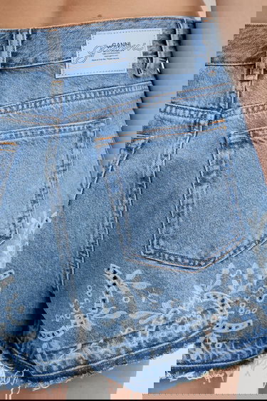 Shorts GANNI GANNI Broderie Anglaise High-Waist Denim Shorts Blå | J1678, 4