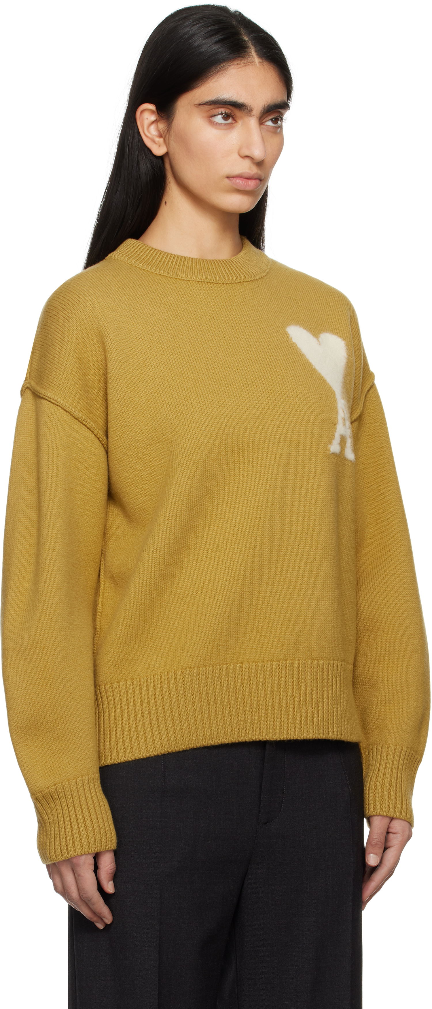 Sweater AMI AMI Paris Wool Ami de Coeur Sweater Gul | UKS090.KN0090, 1