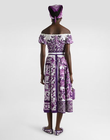 Crop top Dolce & Gabbana Dolce & Gabbana Majolica-Print Poplin Off-Shoulder Tie-Front Top Purpur | F7AV0THH5EPI13TN, 2