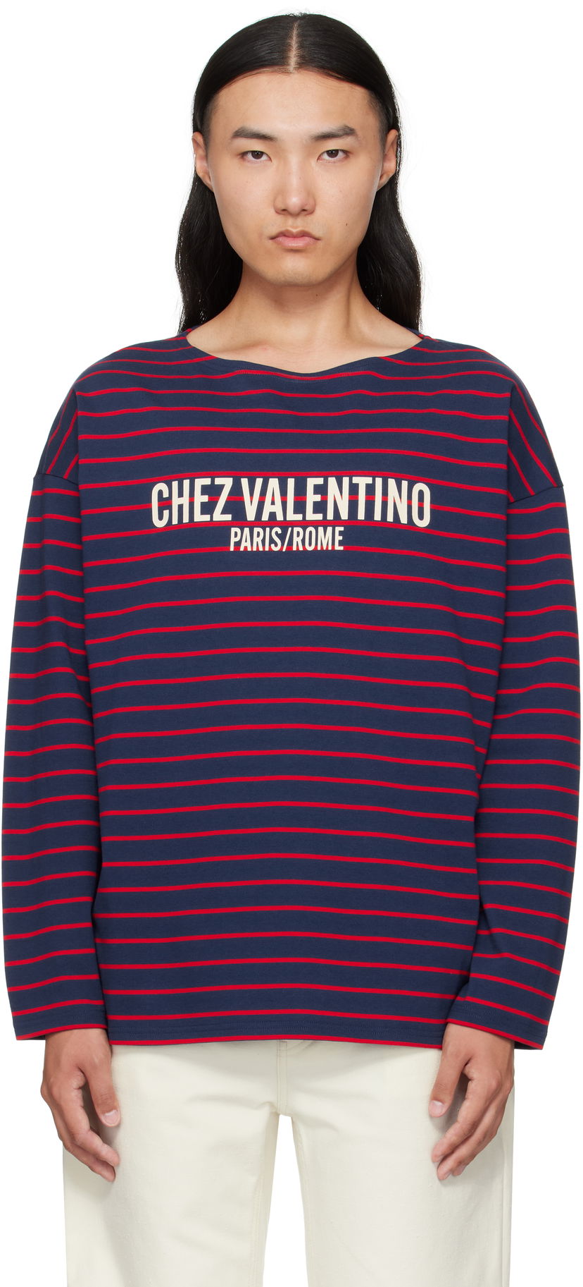 T-shirt Valentino Valentino 'Chez Valentino' Print Long Sleeve T-Shirt Mörkblå | 7V3MG16RAYJ