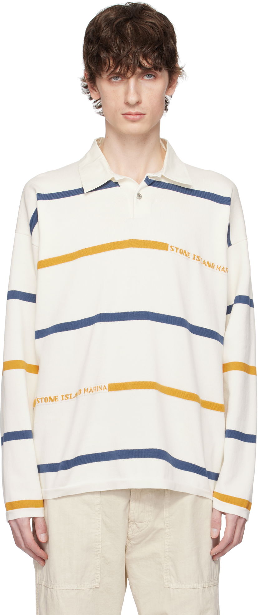 Polotröja Stone Island Stone Island Striped Organic Cotton Polo Vit | K1S15 5100035 S00XB