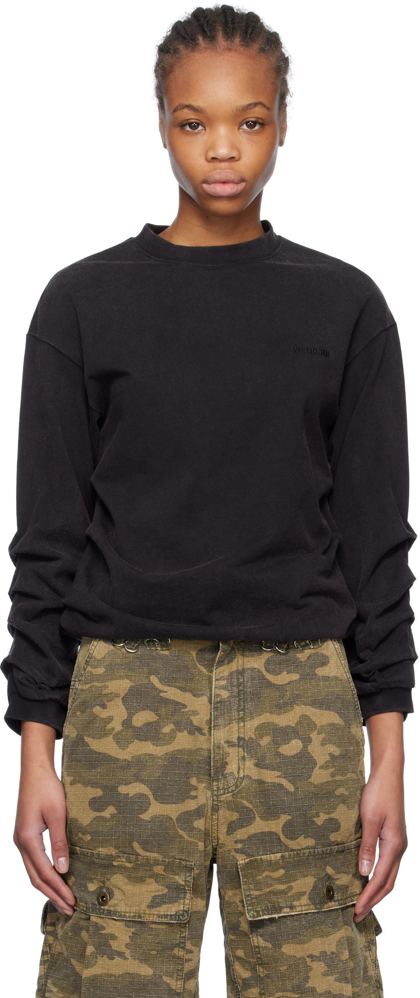 T-shirt We11done We11done Wrinkled Long Sleeve T-Shirt Svart | WD-TT0-25-775-U-BK