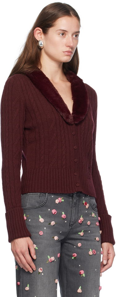 Sweater Blumarine Faux Fur Collar Cable Knit Cardigan Beige | A422M500A, 4