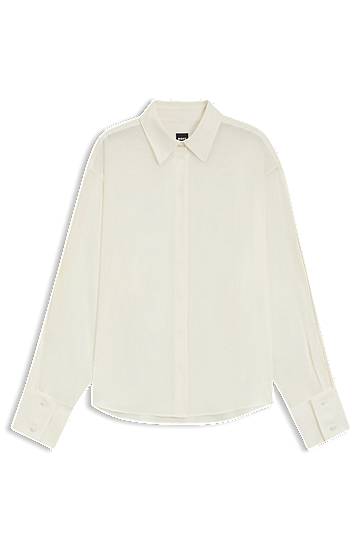 Skjorta BOSS Relaxed-fit Blouse in Sand-Washed Silk Vit | 50551961