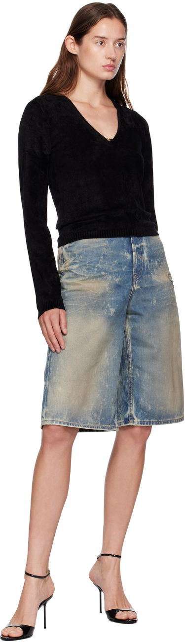 Sweater AMIRI AMIRI Velvet V-Neck Long Sleeve Top Svart | AWKNLS1008, 3