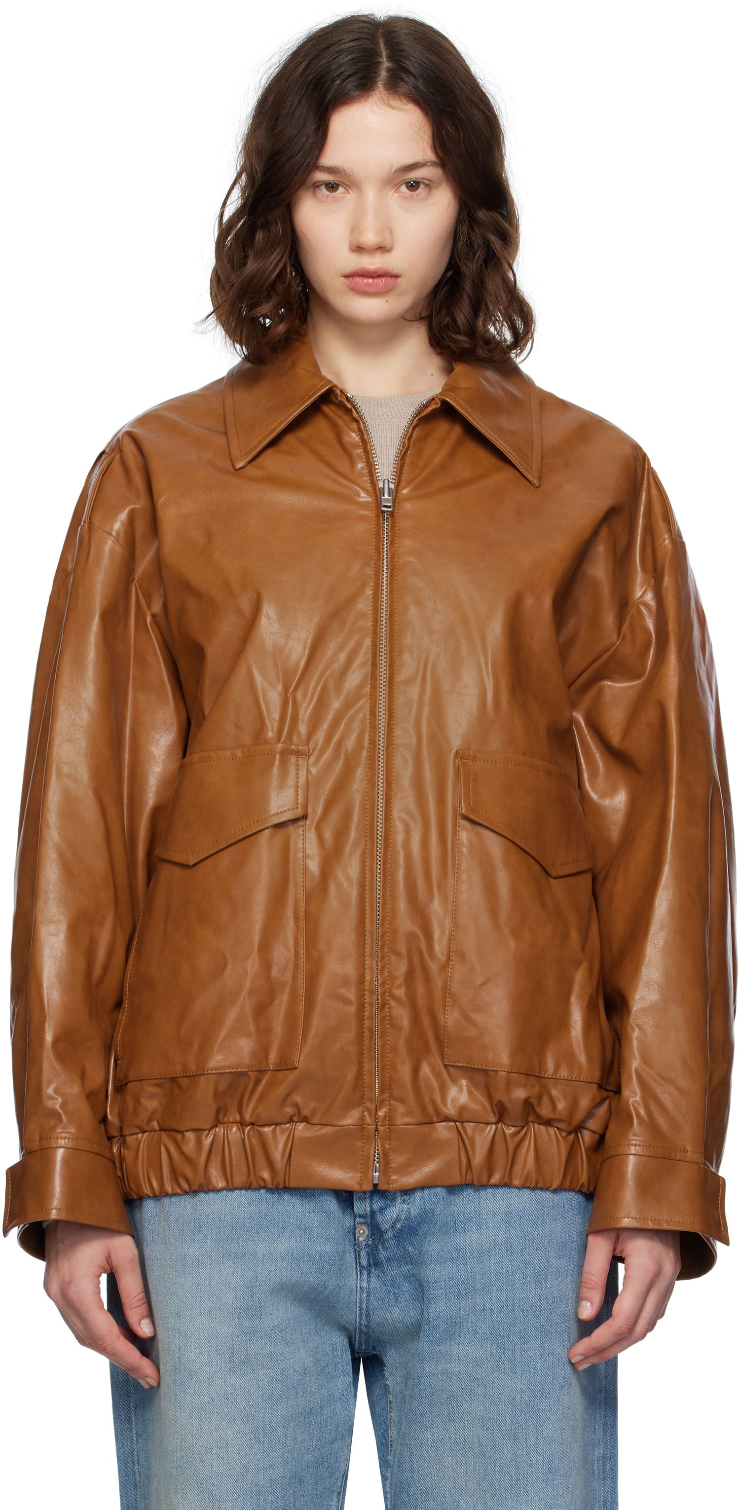 Bomberjacka Maison Margiela MM6 Maison Margiela Oversized Faux-Leather Bomber Jacket Brun | S52AM0325 M35465, 0