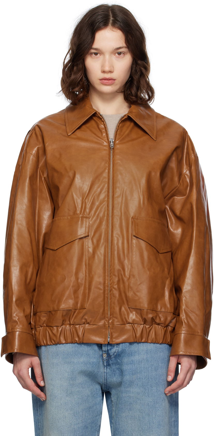 Bomberjacka Maison Margiela MM6 Maison Margiela Oversized Faux-Leather Bomber Jacket Brun | S52AM0325 M35465