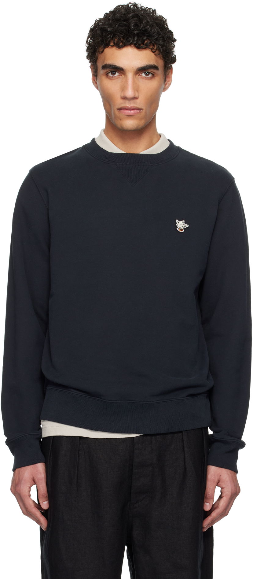 Sweater MAISON KITSUNÉ Maison Kitsuné Barista Fox Patch Sweatshirt Mörkblå | OU00301KM0330