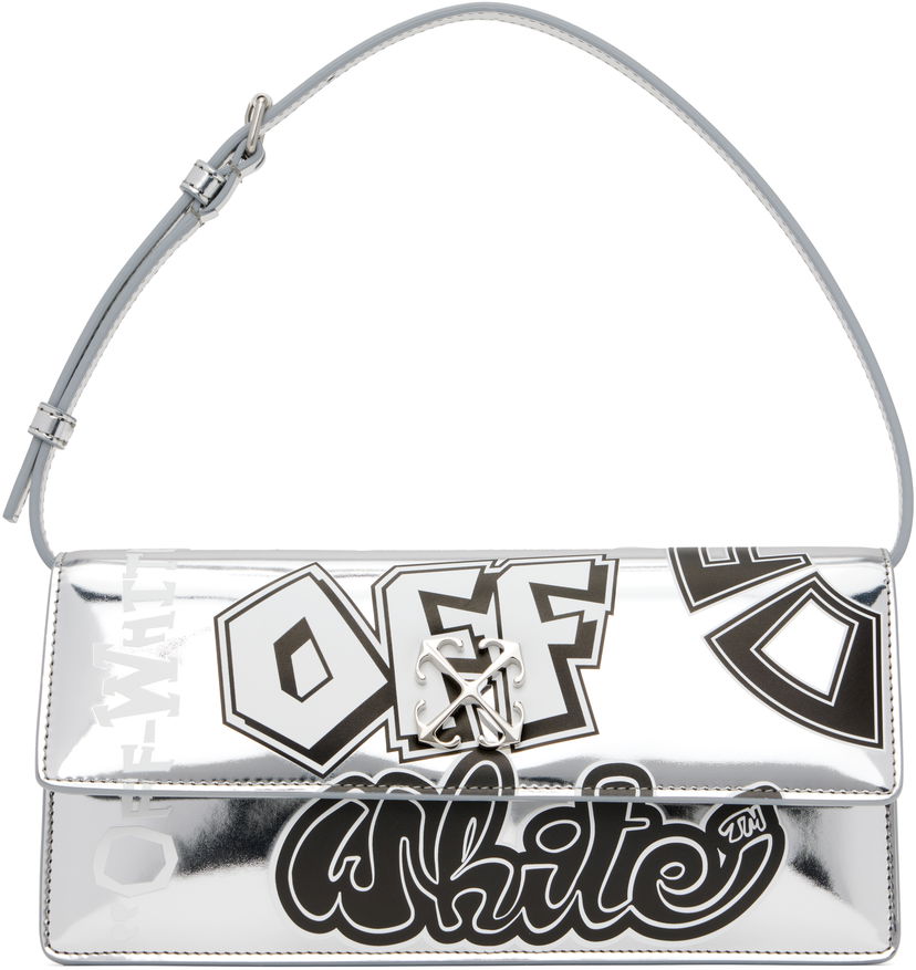 Handväska Off-White Jitney 1.0 Printed Shoulder Bag Metallisk | OWNN172S25FAB0027210