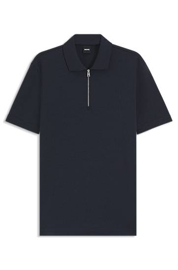Polotröja BOSS Zip-Neck Piqué Polo Shirt Mörkblå | 50544091