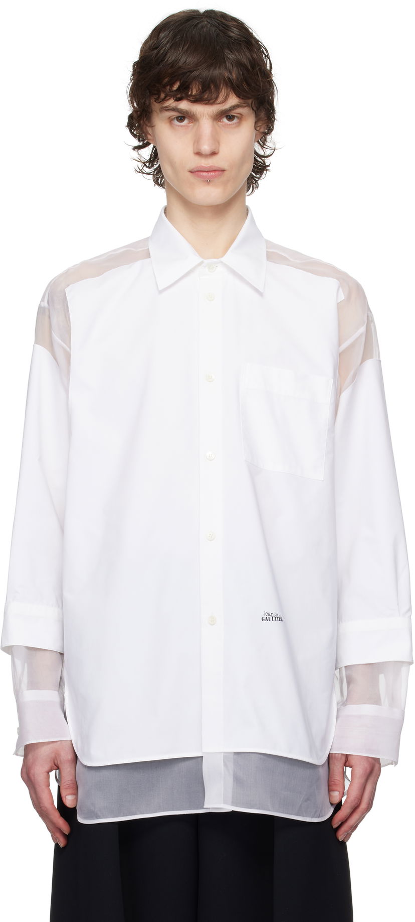 Skjorta Jean Paul Gaultier Jean Paul Gaultier 'The Petit Grand' Sheer Panel Shirt Vit | 25/33-F-CH091I-C075-01
