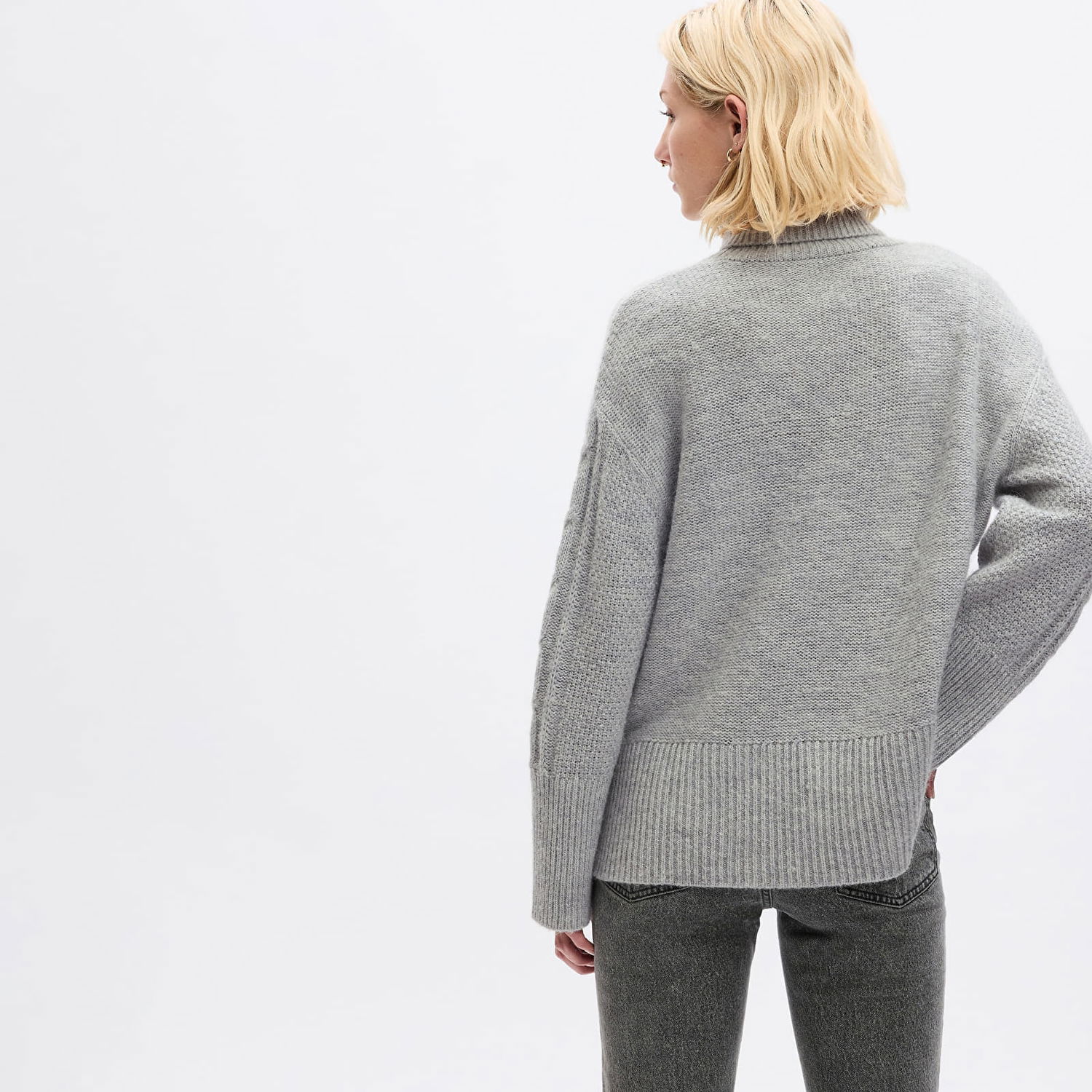 Sweater GAP Sweater Tneck Cable Light Grey Heather XXS Grå | 815134-00, 1