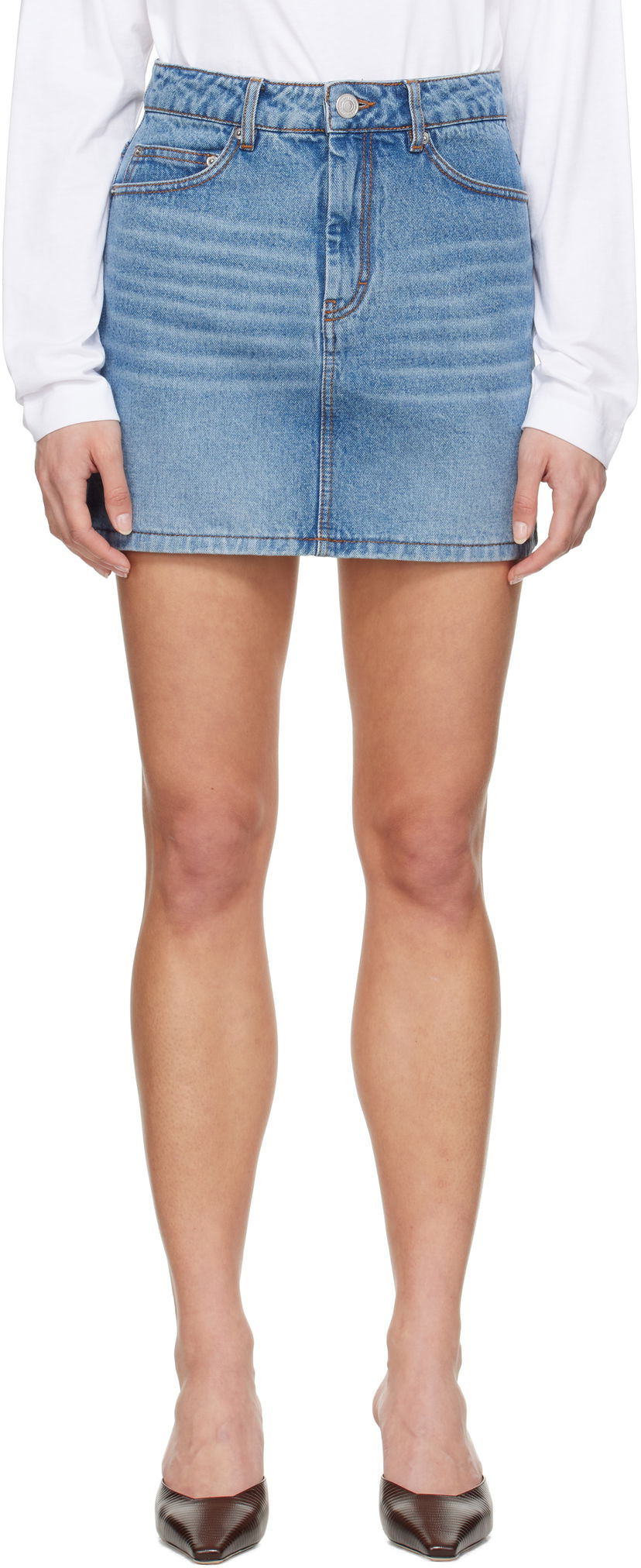 Kjol AMI AMI Paris Faded Denim Miniskirt Blå | FSK037.DE0046